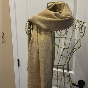 Calvin Klein Metallic Gold Shimmer Scarf Luxury Evening Wrap Soft Sparkle Shawl